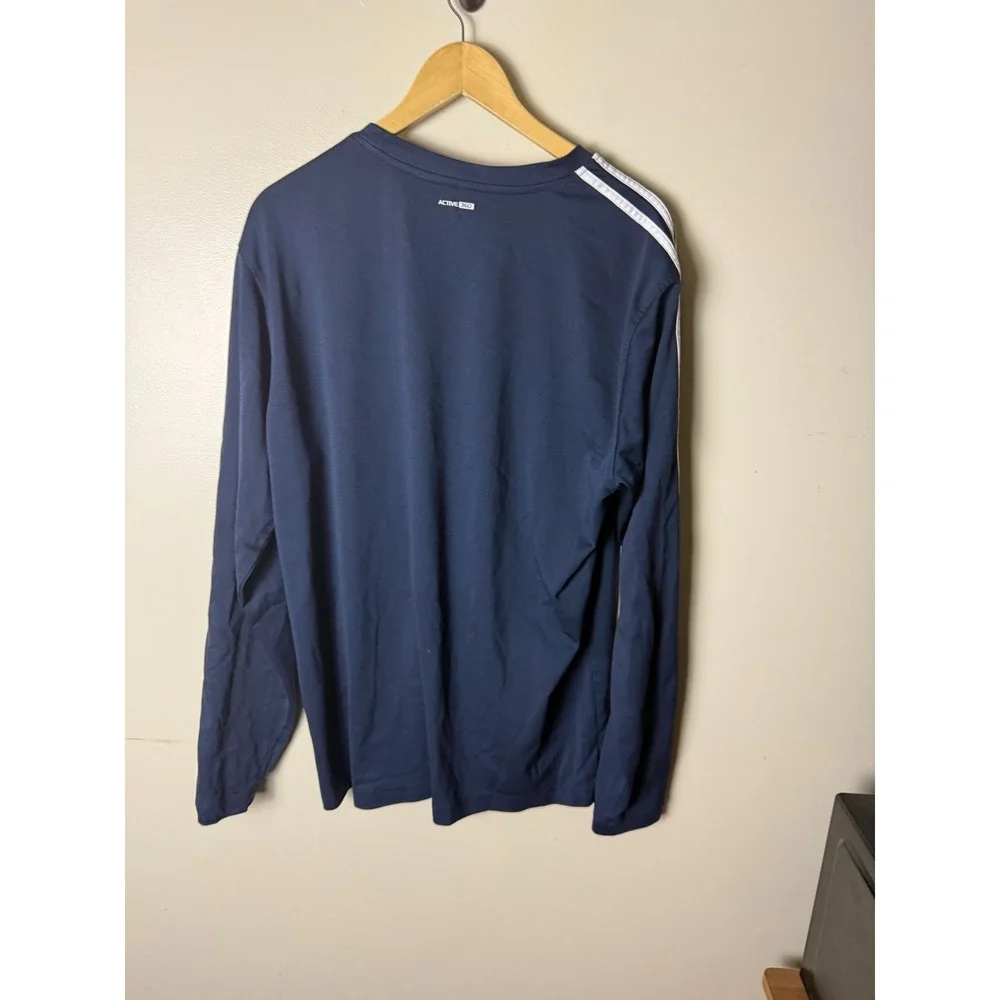 Adidas Shirt Longsleeve Men's XL Pullover Crewneck Blue 3-Stripes
